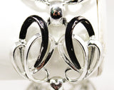 Silver Flourish Bracelet - 1960s 70s Curving Elegant Metal Lines - Classic Office Jewelry - Bright Silvertone & Black Lyrical Curves - 50402