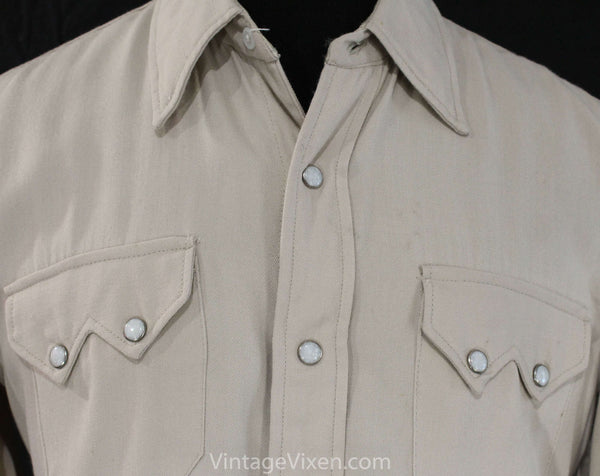トップス 40s vintage cotton rayon shirt Men's Small 1940s Rayon Shirt - Handsome 40s Khaki Tan