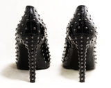 Size 6 Studded Shoes - Sexy Glossy Black Dominatrix Shoes with Silver Metal Studs - Fetish 1990s 4 Inch Spike High Heels - Open Toes - 50244