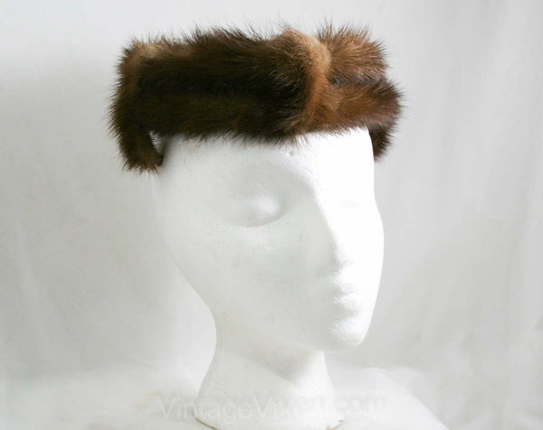 Mink Fur Hat - 1950s 1960s Furry Brown Halo Style Winter  display picture 2