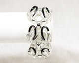 Silver Flourish Bracelet - 1960s 70s Curving Elegant Metal Lines - Classic Office Jewelry - Bright Silvertone & Black Lyrical Curves - 50402