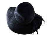 Black 60s Floppy Hat - Wide Brim Furry Felt with Sequin Trim - Dramatic 1960s Mohair Velour Millinery with Street Chic Style - Fall Winter