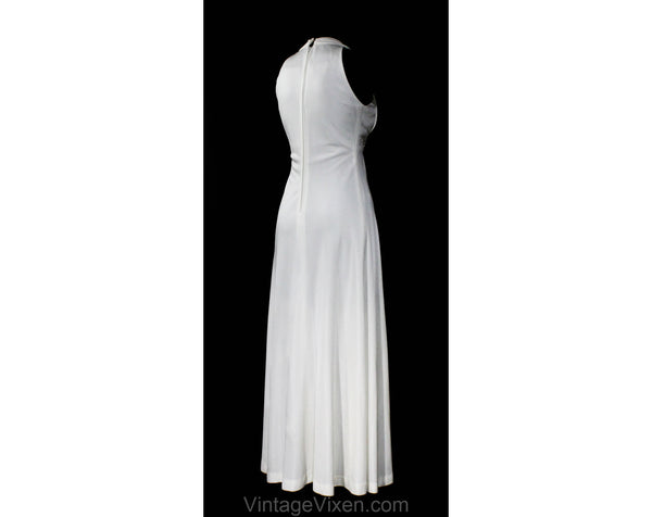 Size 8 White Evening Dress - Femme 1970s Goddess Formal Gown