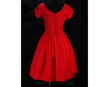 Size 2 Red 1950s Dress - Beautiful Cotton Brocade Fitted Bodice & Full Flared Skirt - XS Vintage Vixen - Nip Waist 50s 60s Beauty - Waist 24