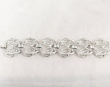 Silver Flourish Bracelet - 1960s 70s Curving Elegant Metal Lines - Classic Office Jewelry - Bright Silvertone & Black Lyrical Curves - 50402