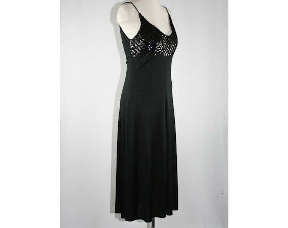 Size 8 Disco Party Dress - Black Sequin & Jersey Cocktail Dress - 70s Vintage Vixen Clothing Size 8 Disco Party Dress - Black Sequin & Jersey Cocktail Dress - 70s Vintage Vixen Clothing