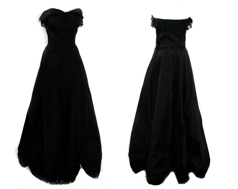 1940's casablanca black evening dress Vintage 1940s Black Beaded Evening Gown, Gold Cord & Pink Beads, fits 36 inch bust