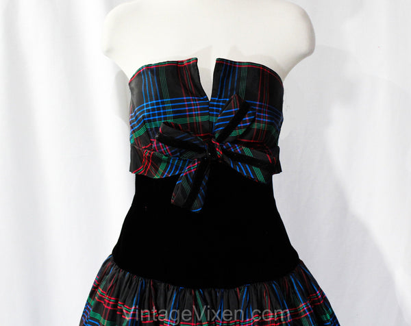 plaid velvet taffeta cocktail dress Ralph Lauren Plaid Belted Taffeta Cocktail Dress - Black/Red
