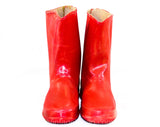 Child Size 10 Red Galoshes - 1950s 60s Child's Glossy Reflective Rain Boots - Waterproof Rubber Wet Weather Children's Shoe - 50s Deadstock