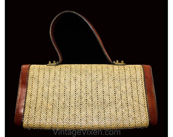 1960s Designer Purse by Etienne Aigner - Natural Woven Raffia