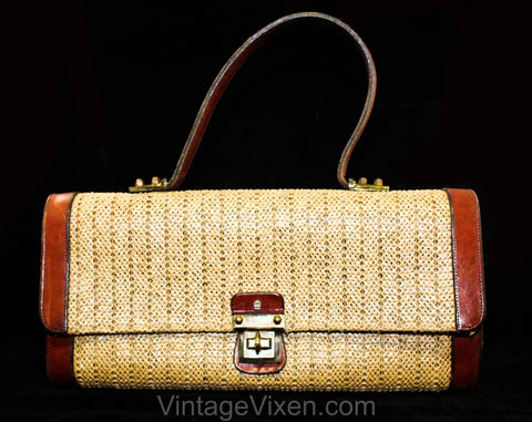 1960s Designer Purse by Etienne Aigner - Natural Woven Raffia