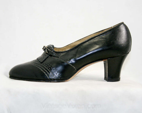 Size 6 Deco Era 1920s 30s Secretary Chic Black Leather Shoes