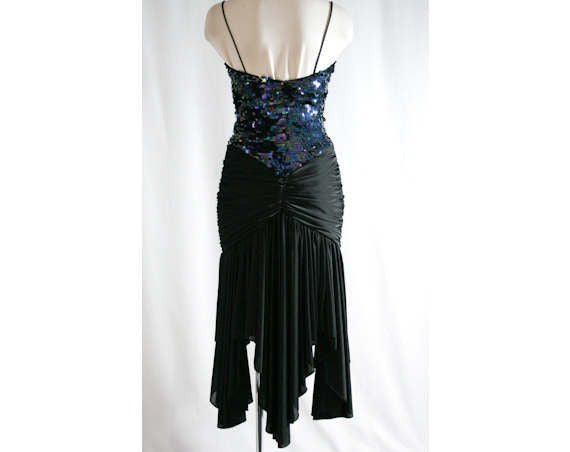 XS Sexy 1980s Blue-Green Sequins & Jersey Mermaid Dress