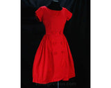 Size 2 Red 1950s Dress - Beautiful Cotton Brocade Fitted Bodice & Full Flared Skirt - XS Vintage Vixen - Nip Waist 50s 60s Beauty - Waist 24