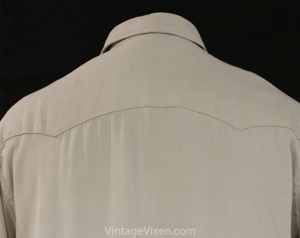 Men's Small 1940s Rayon Shirt - Handsome 40s Khaki Tan Gabardine