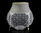 Small 1950s Pin-Up Panty Girdle - Ecru Spandex & Sheer Pouty Lace with Garters - 50s Vintage Foundation Support Wear Shapewear - Waist to 24