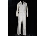 Size 6 Pant Suit - European Metro Mod 1970s Pantsuit - Striped Khaki & White Cotton Track Jacket and Pant - 1970s 80s Trouser Set - NWT