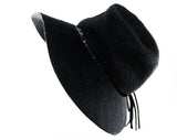 Black 60s Floppy Hat - Wide Brim Furry Felt with Sequin Trim - Dramatic 1960s Mohair Velour Millinery with Street Chic Style - Fall Winter