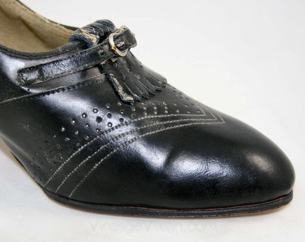 Size 6 Deco Era 1920s 30s Secretary Chic Black Leather Shoes