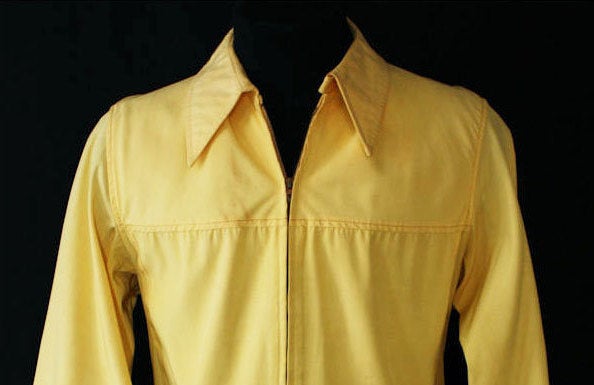 Men's Medium Rayon Windbreaker - Yellow 1960s Jacket with