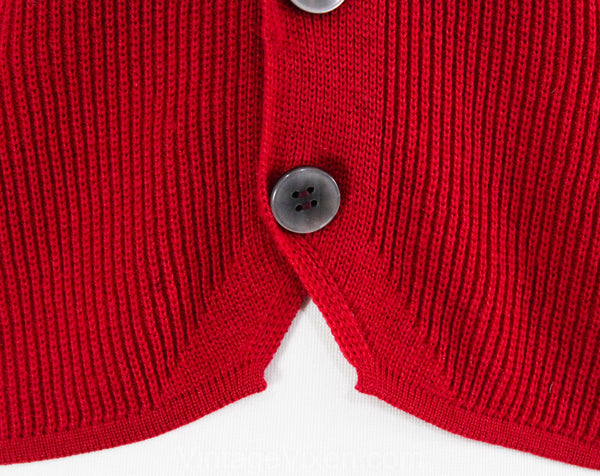 Men's Small Sweater Vest - 1960s Sleeveless Mens Crimson Red Knit