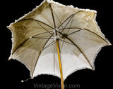 Antique Umbrella - 1890s 1900s Victorian Edwardian Parasol - Neutral Linen Lace & Burled Wood - Beautiful and Authentic Gibson Girl Style