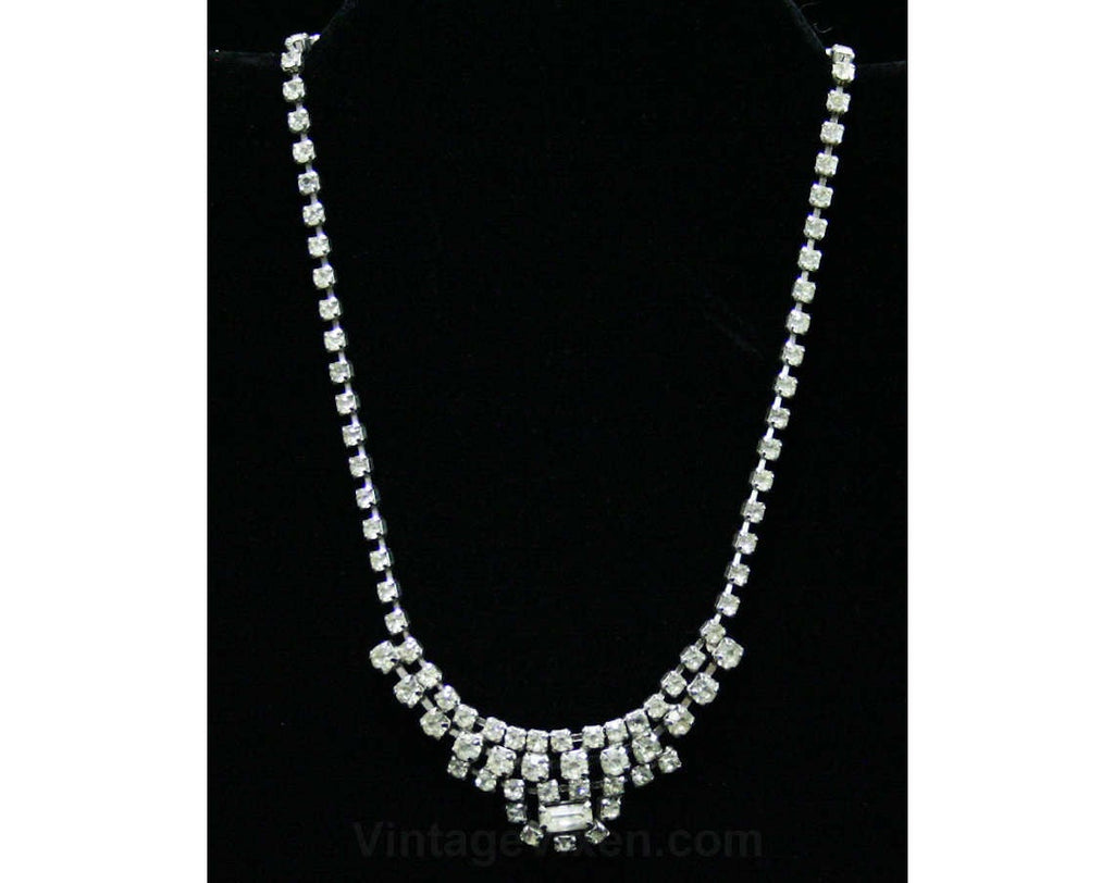 1950s Rhinestone Necklace - 50s Glamour - Clear Rhinestones - Pageant Style - Formal Necklace - Evening Jewelry - Mid Century Glam - 42717