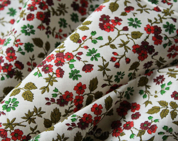 50s Floral Print Fabric - 47 x 44.5 Inches Wide - Pink Red Green