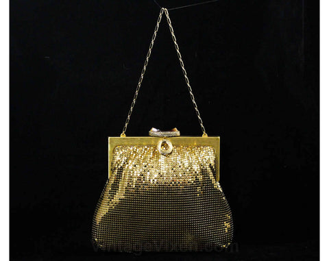 Whiting & Davis Women's Brass Bubble Spider Mesh Crescent Style Handbag  Purse