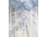 Charming 1920s Toddlers White Cotton Chemise Style Romper with Baby Blue Deco Embroidery - Size 18 to 24 Months - Infant Child's Bubble Suit
