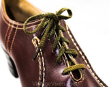 Size 5 Brown 1940s Shoes - 1930s 40s Oxblood Leather Pumps with Top Stitching & Wood Heel - Fall Autumn Deadstock Heels - 40's Swing Era