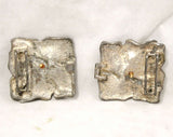 Tiger Lily Buckle - Pewter Gray & Gold Flower Clasp by Mimi Di N - 1980s Heavy Designer Two Part Square Flowers Closure - Stamped 1989