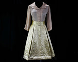 Size 4 Gold Party Dress - 1950s Vintage Vixen Hostess Cocktail - Taupe Crepe Bodice - Full Metallic Brocade Skirt - 50s Deadstock - Waist 25