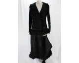 Size 6 1930s Fur Coat - Rare 30s Black Sheared Lamb Winter Overcoat with Zip-Away Hem - Feather Trim Jacket & Convertible Length - Bust 34
