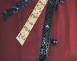 Medium 1930s Inspired Dress - Size 10 1980s Burgundy Office Dress with Snake Skin Trim - Maroon Wool from Italy - 30s Asymmetric - Bust 38