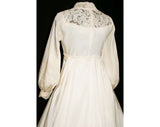 1960s Empire Satin Bridal Gown with Beautiful 4-Ft Detachable Train - Size 8 to 9 - 60s Wedding Dress - New With Tag - Bust 35 - 32784-1