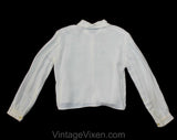 Size 4T Girl's 1950s Shirt - Toddler's Winter White Long Sleeve Button Front Top with Red and Blue Alpine Flowers - NOS Deadstock - Chest 26