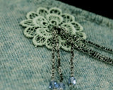 Size 8 Cashmere Sweater - Heathered Aqua Blue Luxury Knit with Beaded Swag Daisy Appliques - Sweet Glamour - 1960s Pullover Jumper - Bust 35