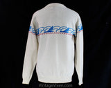 Mens Small Ski Sweater - Retro 70s Piedmont Airlines Men's Pullover - 1970s White Red Blue Wool Knit - Long Sleeve Winter Top - Chest 38