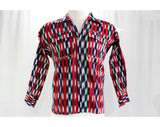 Size Medium Men's Western Shirt - Late 40s 50s Cowboy Top - Like Chimayo Saltillo Handwoven Cotton - Red Green Blue Americana - Chest 43