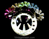 50s Rhinestone Flowers Ponytail Holder - 1950s Hair Clip Accessory - Spring Pastel Rainbow Flexible Plastic Daisy - Colorful Round Barrette
