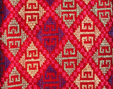 1960s Red Shoulder Bag - Artisan Made Hand Woven Wool Purse - Bohemian 60s Tote with Cross Stitch Pattern - Mint Green Pink Yellow Purple