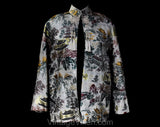 Asian Brocade 1940s Jacket - WWII Era Mandarin Collar 40s Formal Coat with Matching Handbag - Medium Large - Tassels - Pagoda Novelty Print
