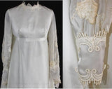 Size 8 Wedding Dress - Lovely 1960s Empire Satin Bridal Gown with Strewn Roses Embroidery - 60s New Old Stock - NWT - 200 Dollar Tag - 36369
