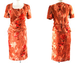 Size 2 Designer Dress Set - Emanuel Ungaro Paris - Fawn Fuchsia & Burnt Orange Floral Velvet - Spring Summer 1990s - Short Sleeve - Bust 33