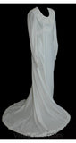 Size 8 Wedding Dress with Train - White Velvet Vintage Bridal Gown with Lace Trim - 1970s Deadstock - Bust 35.5 Waist 26.5 - December Winter