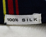 Men's 1970s Striped Tie - Navy Silk Cravat from Dunhill Tailors NYC - Dark Blue Maroon Red Citrus Yellow Diagonal Stripes - Made in Italy