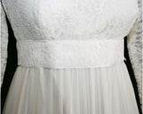 Size 10 Wedding Dress - Elegant White Chiffon & Lace Vintage Bridal Gown With Attached Train - 60s NWT - Bust 36 - Waist 28.5 - 31822-1