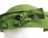 Charming 1960s Olive Hat - Avocado Green Velour Breton Bowl Hat with Grosgrain Bow - Audrey 60s Spring Fall Chic - Imported Fur Fiber