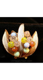 Chic 1950s Leafy Earrings with Colored Glass Baubles - 50s Tropical Summer Earrings - Orange Yellow Gold Resort Chic - 33982-1